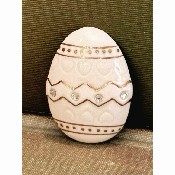 Lenox Jewelry - Lenox Ceramic Egg Brooch – Ivory, Gold & Rhinestones – 1.5”